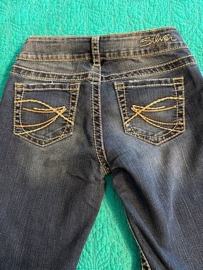Silver Jeans Women's Dark Blue Skinny Capris with Gold Embroidery